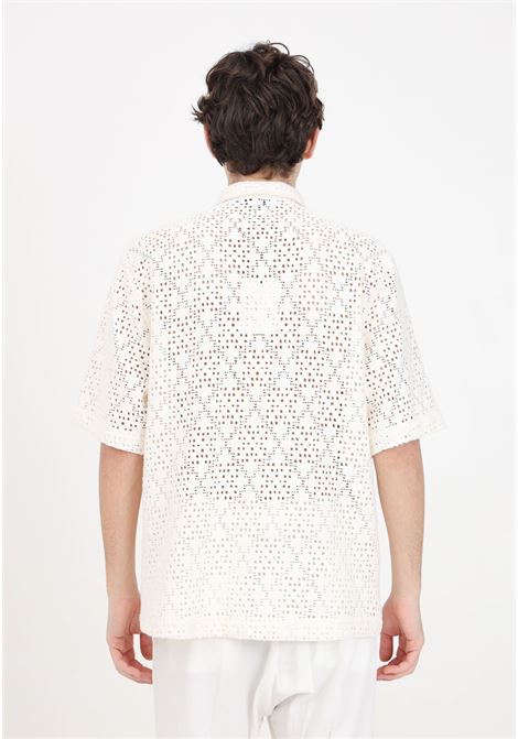 Cream colored men's shirt with perforated texture IM BRIAN | CA2885PANNA
